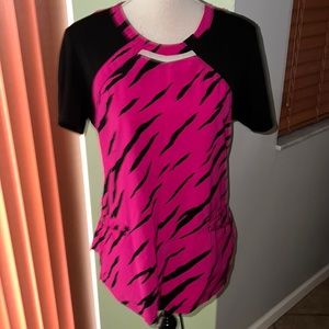 Careisma Fuchsia Black Animal Print Scrub Top
